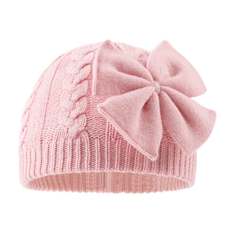 JANGANNSA Winter Warm Knitted Baby Hat for Girls Cotton Lined Infant Toddler Hat Autumn Cute Bow Classic Girls Beanie 0-6Y(L,Pink) - Image 2